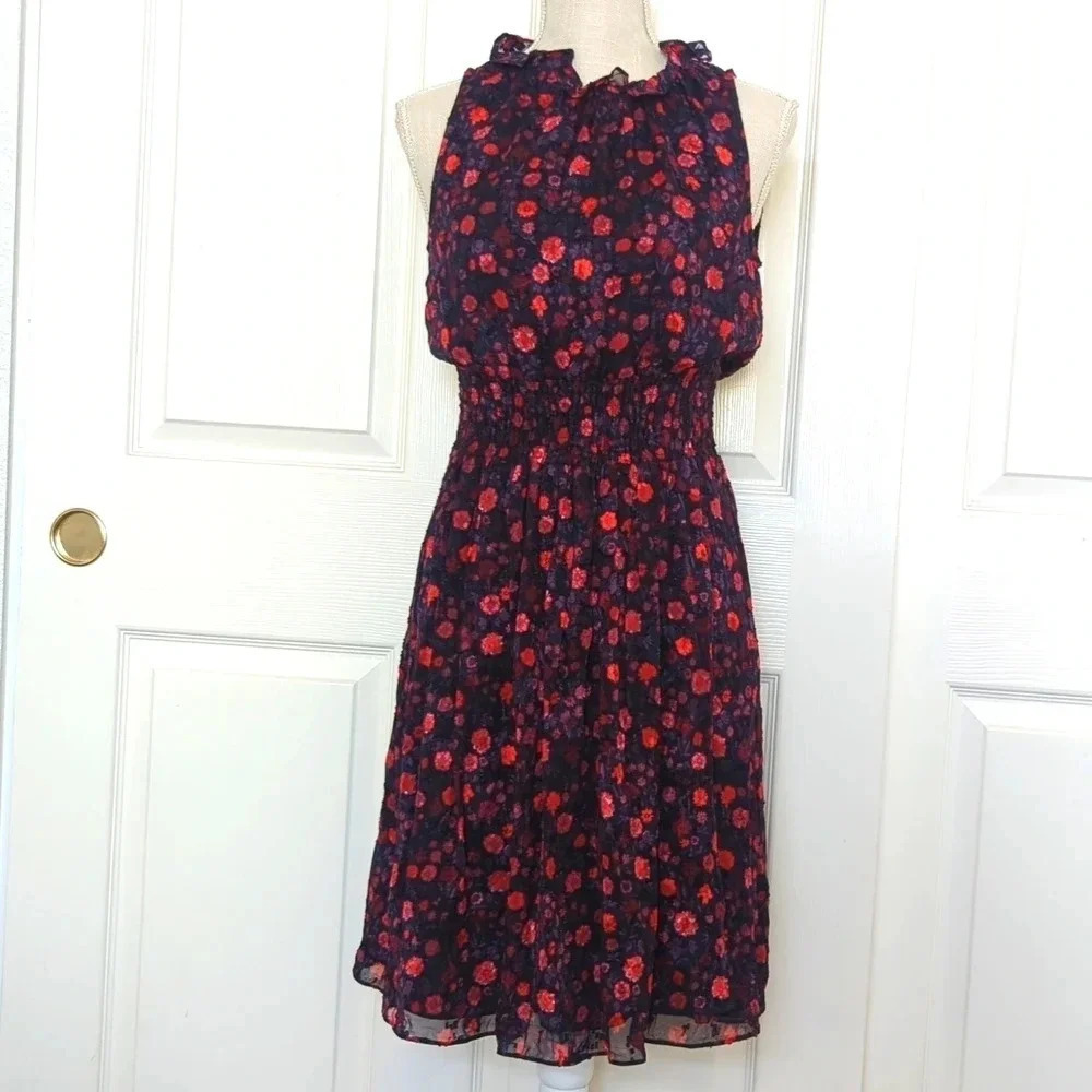 Rebecca Taylor Sleeveless Kyoto Floral silk cotton Mock Women's Red Dress